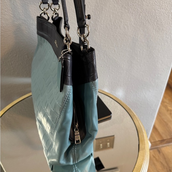 Coach Navy and Teal Croc-Embossed Shoulder Bag - Picture 16 of 16